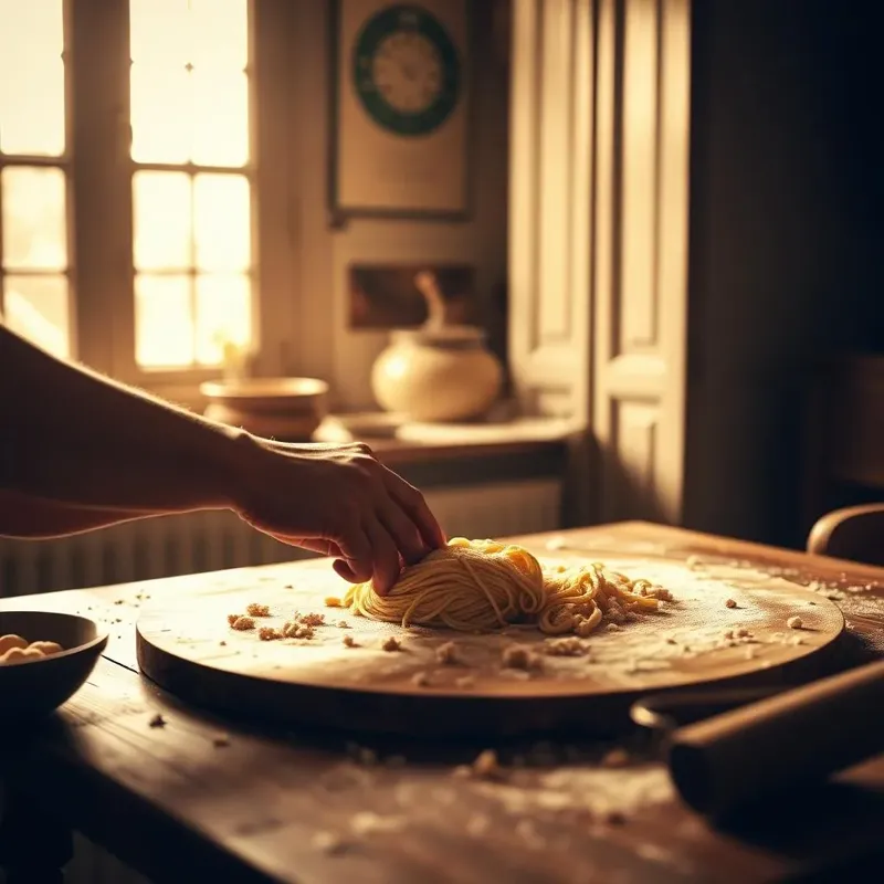 Cozinha italiana tradicional preparando massa artesanal